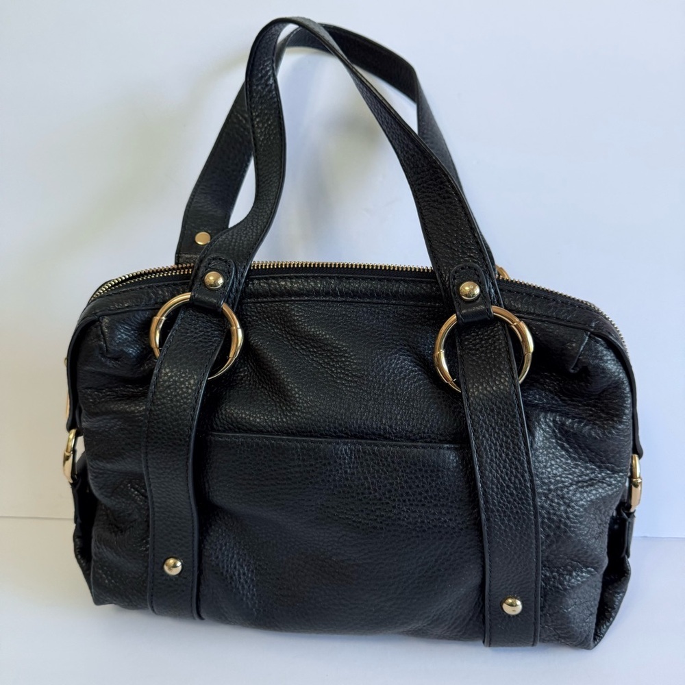 Michael Kors Fulton Black Pebbled Leather Large Satchel Shoulder Bag Gold HW - Picture 2 of 11